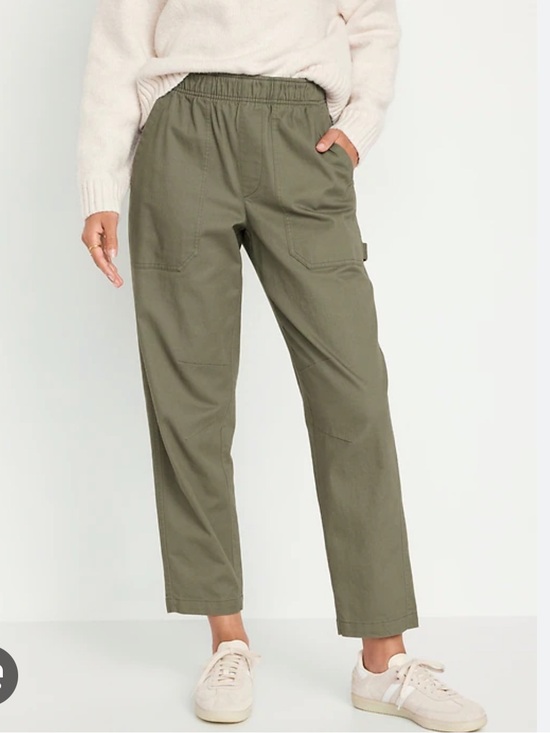 Old Navy Pants - OLD NAVY High Rise Pulla Pants Olive Green Medium Relaxed Utility Carpenter